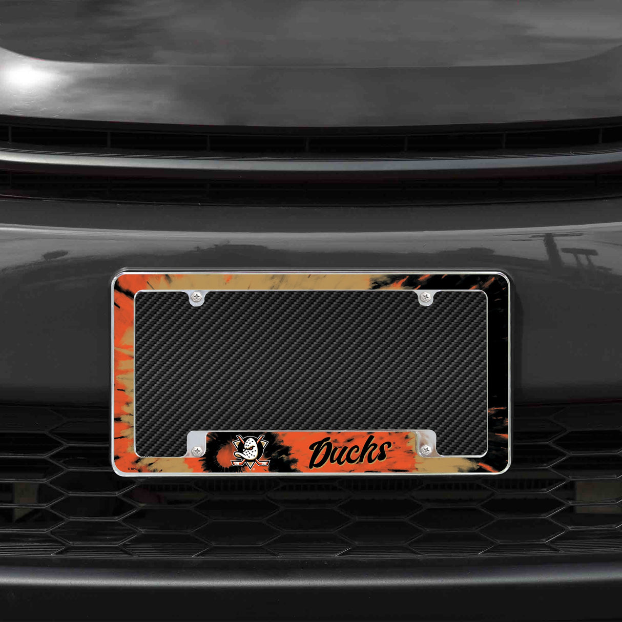 Rico Industries NHL  Anaheim Ducks Tie Dye 12" x 6" Chrome License Plate Frame-1
