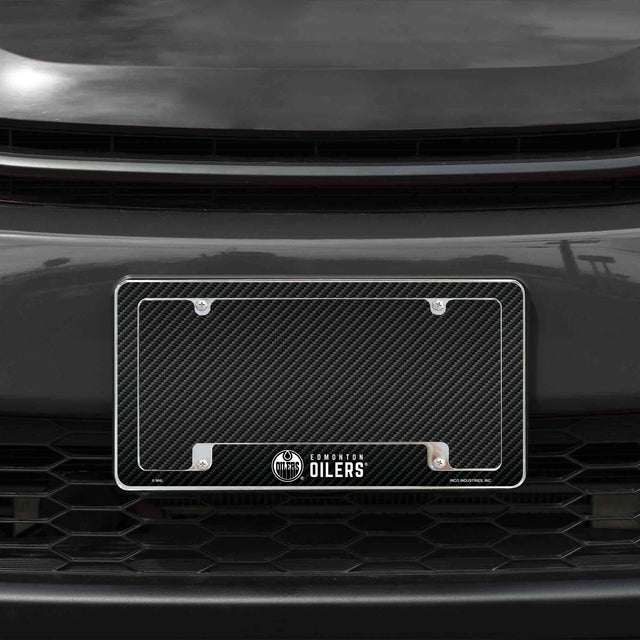 Rico Industries NHL  Edmonton Oilers Black 12" x 6" Chrome License Plate Frame-1