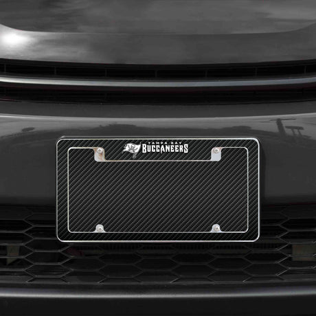 Rico Industries NFL  Tampa Bay Buccaneers Carbon Fiber 12" x 6" Chrome License Plate Frame-1