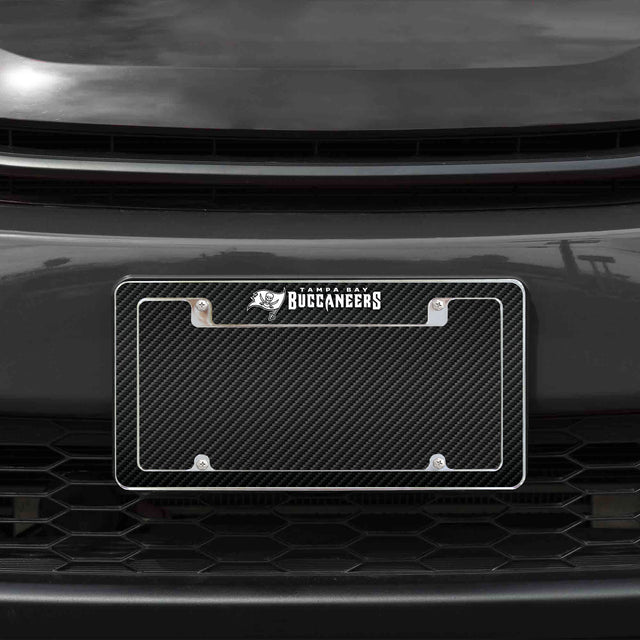 Rico Industries NFL  Tampa Bay Buccaneers Carbon Fiber 12" x 6" Chrome License Plate Frame-1