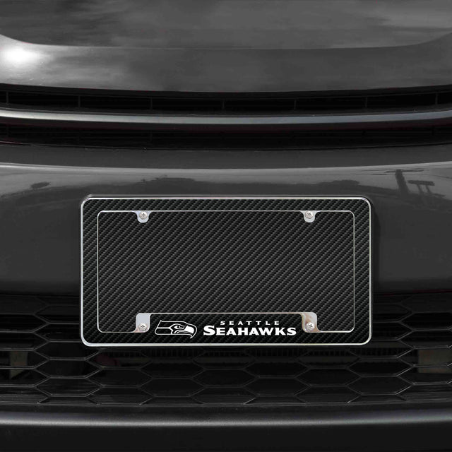 Rico Industries NFL  Seattle Seahawks Black 12" x 6" Chrome License Plate Frame-1