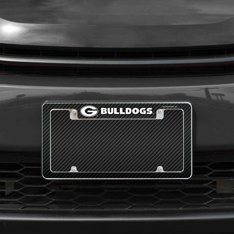Rico Industries NCAA Georgia Bulldogs Carbon Fiber Design 12" x 6" Chrome License Plate Frame-1