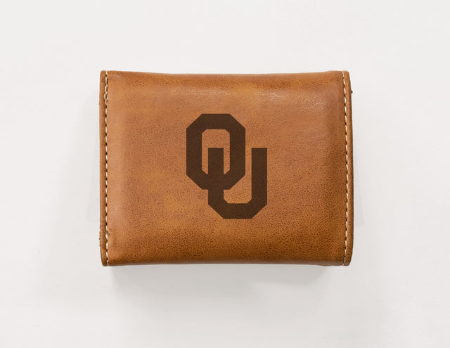 Rico Industries NCAA Oklahoma Sooners  Laser Engraved Faux Leather Trifold Wallet-1