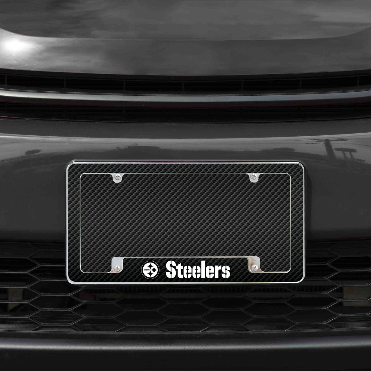 Rico Industries NFL  Pittsburgh Steelers Black 12" x 6" Chrome License Plate Frame-1