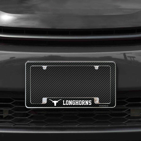 Rico Industries NCAA Texas Longhorns Carbon Fiber 12" x 6" Chrome License Plate Frame-1