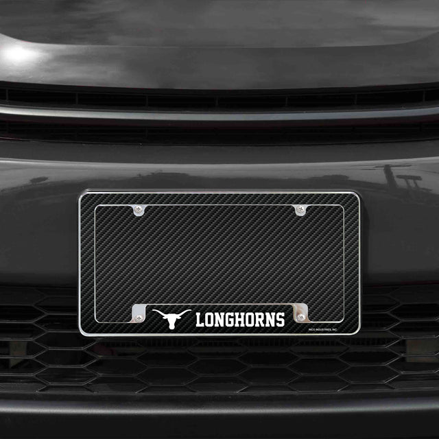Rico Industries NCAA Texas Longhorns Carbon Fiber 12" x 6" Chrome License Plate Frame-1