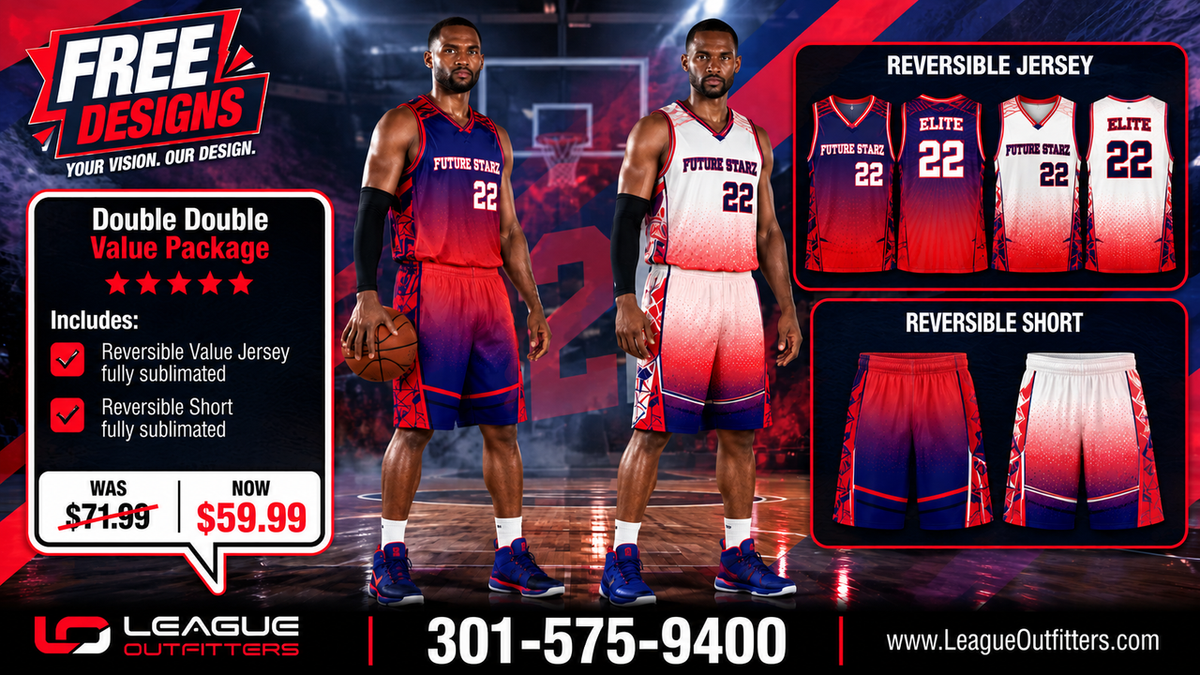 Custom Sublimated Reversible Double Double Basketball Value Package Team Basketball Uniform Package