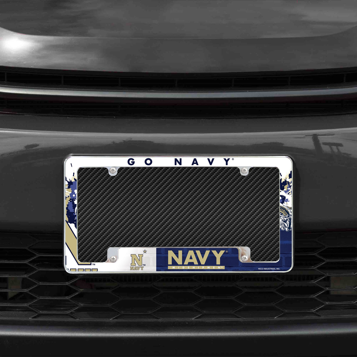 Rico Industries NCAA Naval Academy Midshipmen Primary 12" x 6" Chrome License Plate Frame-1