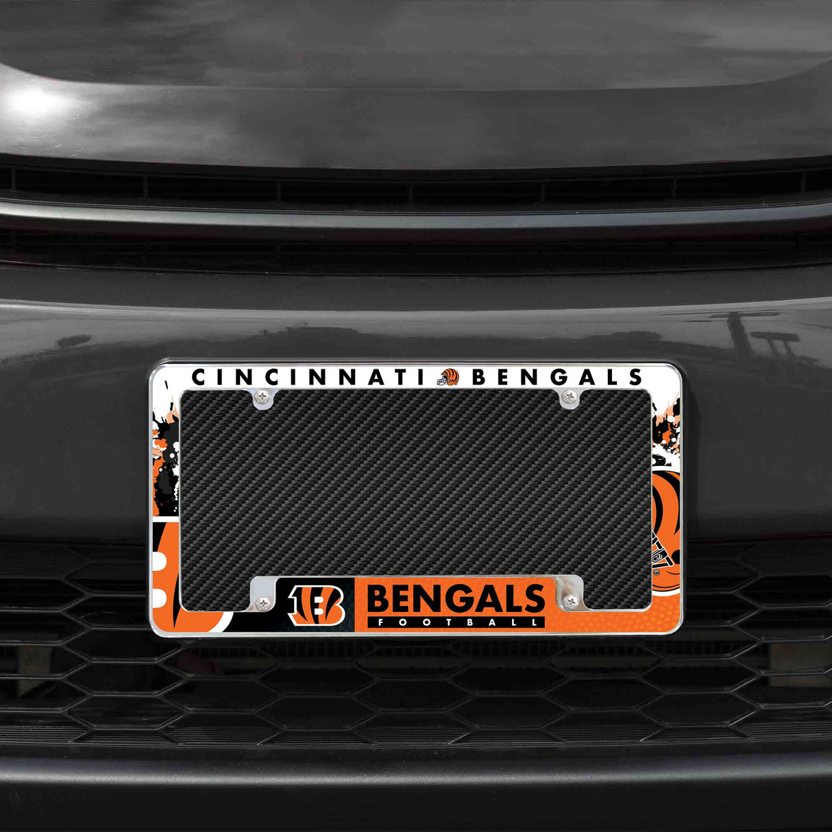 Rico Industries NFL  Cincinnati Bengals Primary 12" x 6" Chrome License Plate Frame-1