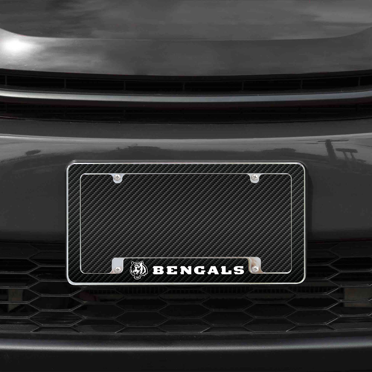 Rico Industries NFL  Cincinnati Bengals Black 12" x 6" Chrome License Plate Frame-1