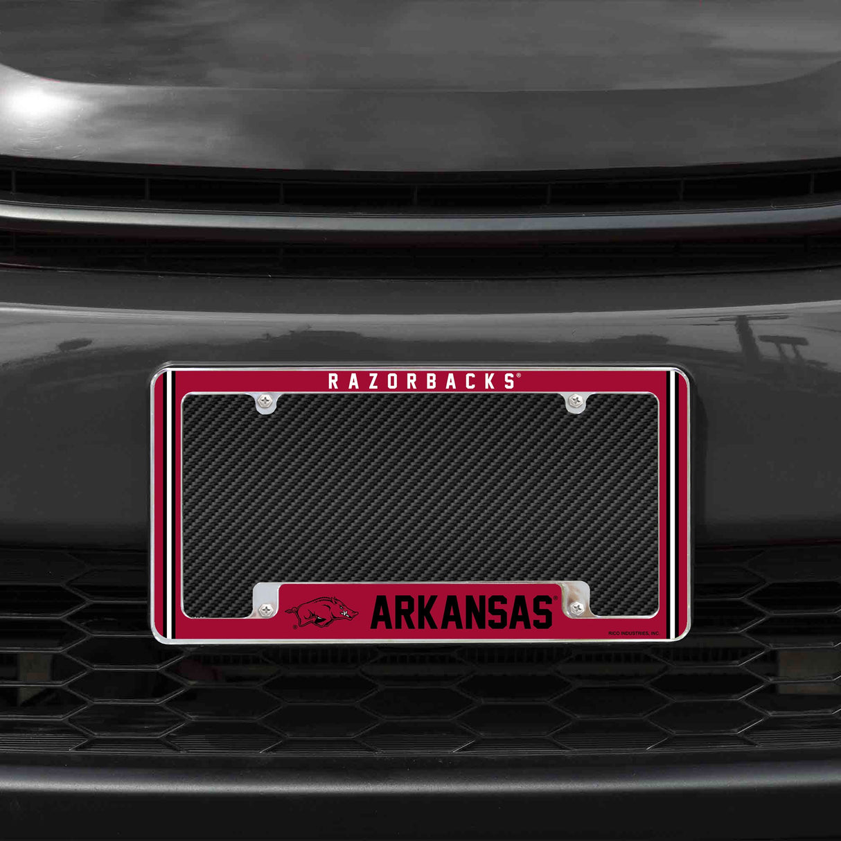 Rico Industries NCAA Arkansas Razorbacks Classic 12" x 6" Chrome License Plate Frame-1