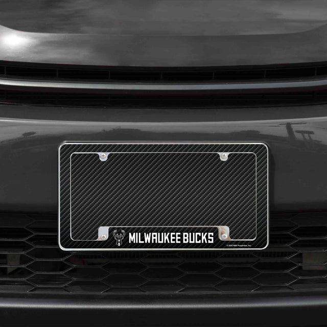 Rico Industries NBA  Milwaukee Bucks Black 12" x 6" Chrome License Plate Frame-1