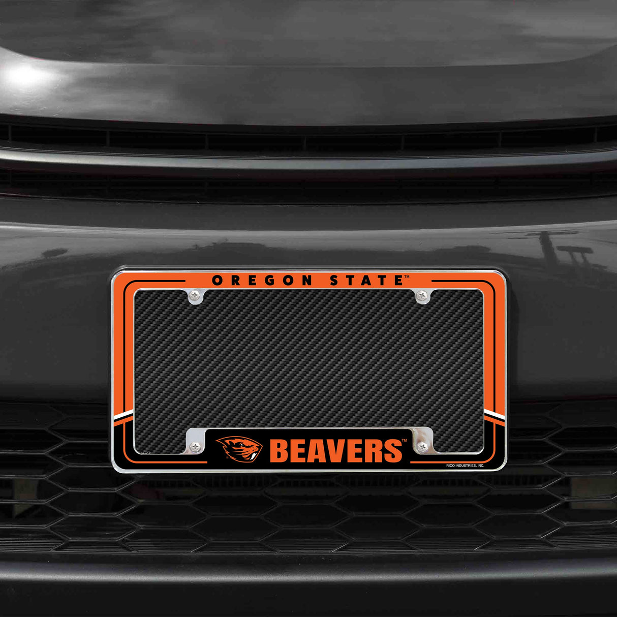 Rico Industries NCAA Oregon State Beavers Two-Tone 12" x 6" Chrome License Plate Frame-1