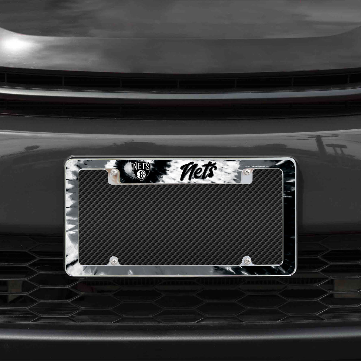 Rico Industries NBA  Brooklyn Nets Tie Dye 12" x 6" Chrome License Plate Frame-1