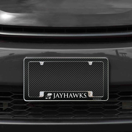 Rico Industries NCAA Kansas Jayhawks Carbon Fiber 12" x 6" Chrome License Plate Frame-1