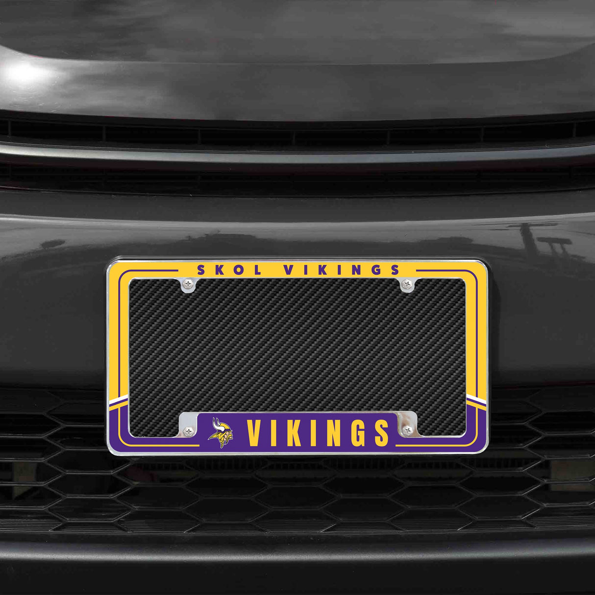 Rico Industries NFL  Minnesota Vikings Two-Tone 12" x 6" Chrome License Plate Frame-1