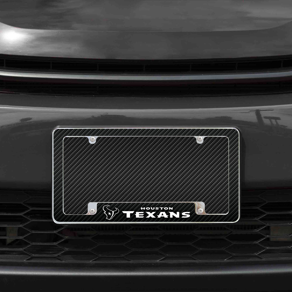 Rico Industries NFL  Houston Texans Black 12" x 6" Chrome License Plate Frame-1