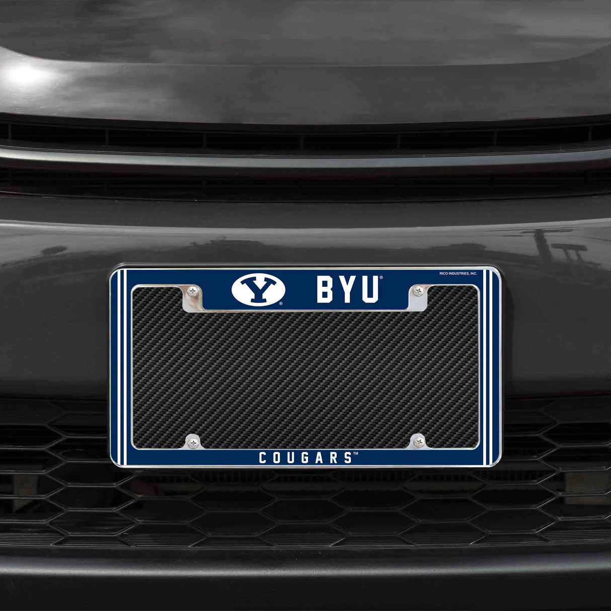 Rico Industries NCAA BYU Cougars Classic 12" x 6" Chrome License Plate Frame-1