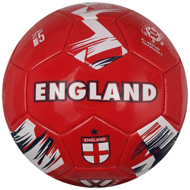England national team soccer ball in red with bold England lettering and crest.