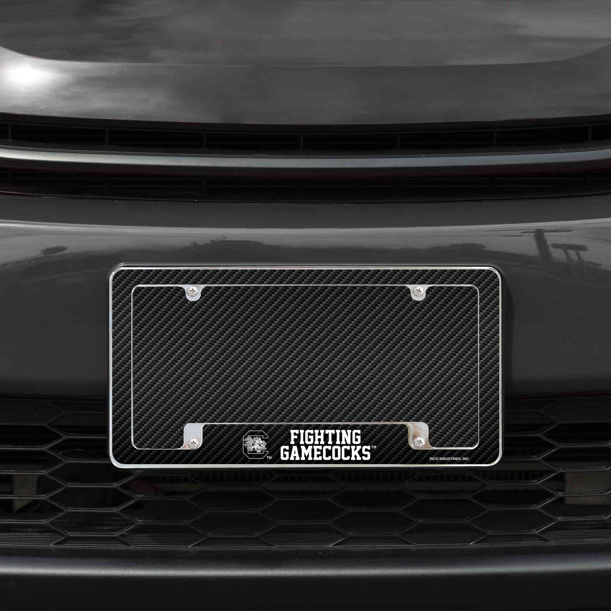 Rico Industries NCAA South Carolina Gamecocks Black 12" x 6" Chrome License Plate Frame-1