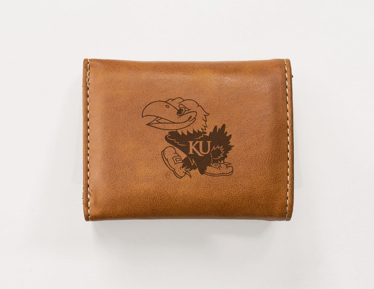 Rico Industries NCAA Kansas Jayhawks  Laser Engraved Faux Leather Trifold Wallet-1