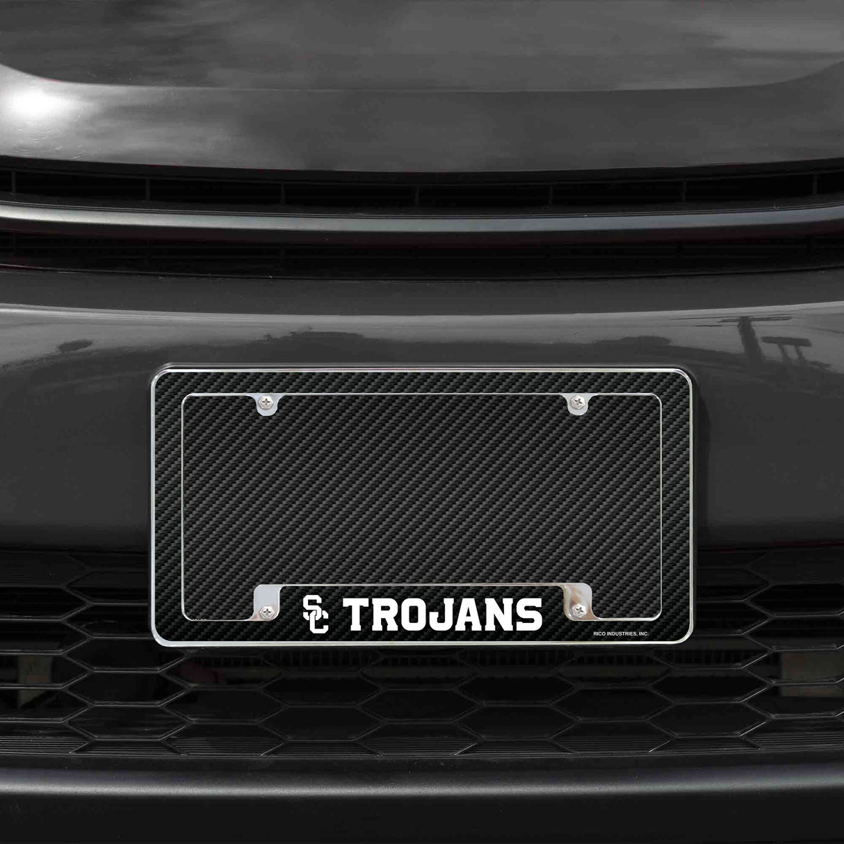 Rico Industries NCAA Southern California Trojans - USC USC Carbon Fiber 12" x 6" Chrome License Plate Frame-1