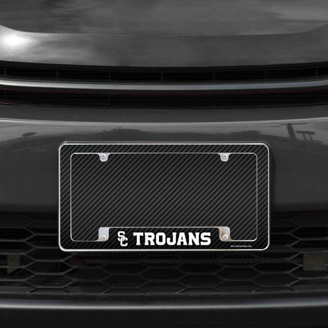 Rico Industries NCAA Southern California Trojans - USC USC Carbon Fiber 12" x 6" Chrome License Plate Frame-1