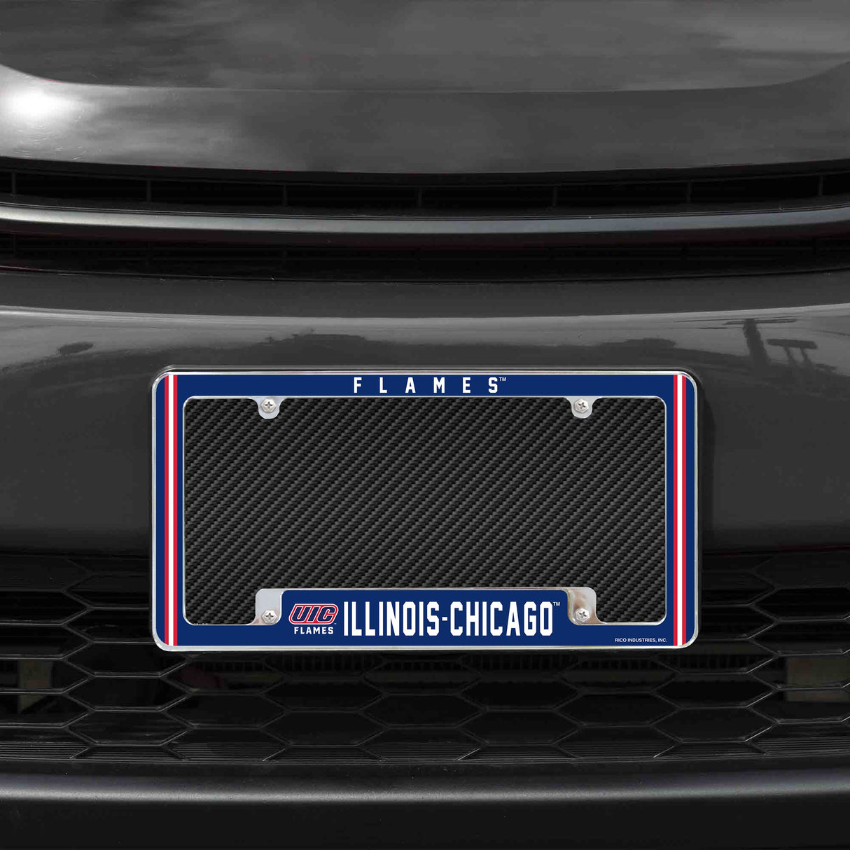 Rico Industries NCAA Illinois-Chicago Flames 12" x 6" Chrome License Plate Frame-1