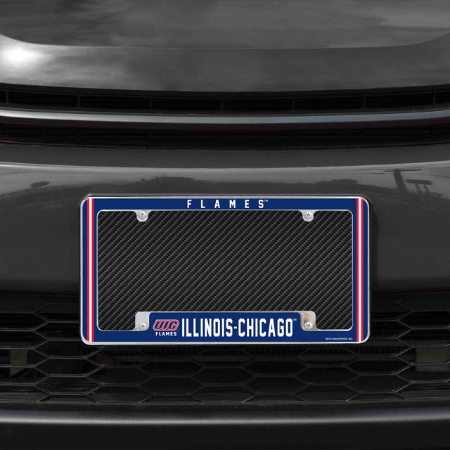 Rico Industries NCAA Illinois-Chicago Flames 12" x 6" Chrome License Plate Frame-1