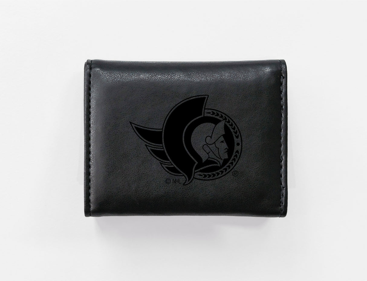 Rico Industries NHL  Ottawa Senators  Laser Engraved Faux Leather Trifold Wallet-1