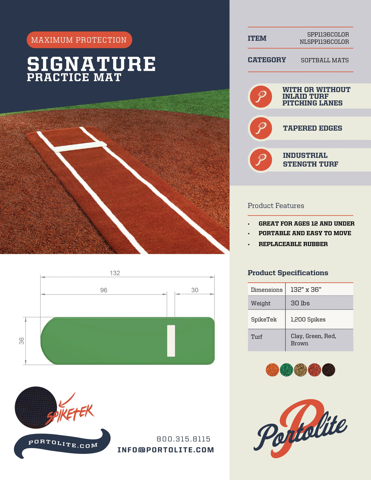Portolite Baseball Signature Practice Softball Mat No Lines-3