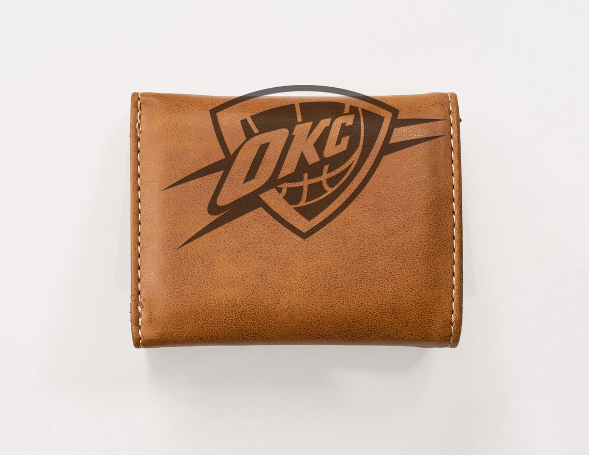 Rico Industries NBA  Oklahoma City Thunder  Laser Engraved Faux Leather Trifold Wallet-1