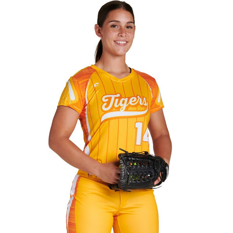 Custom V Neck Cap Sleeve Fitted T-Shirt Team Softball Jerseys