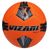 Vizari Villa soccer ball bright orange with blue gray geometric panels and logo