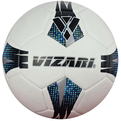 Vizari Villa soccer ball white with blue and black geometric panel design