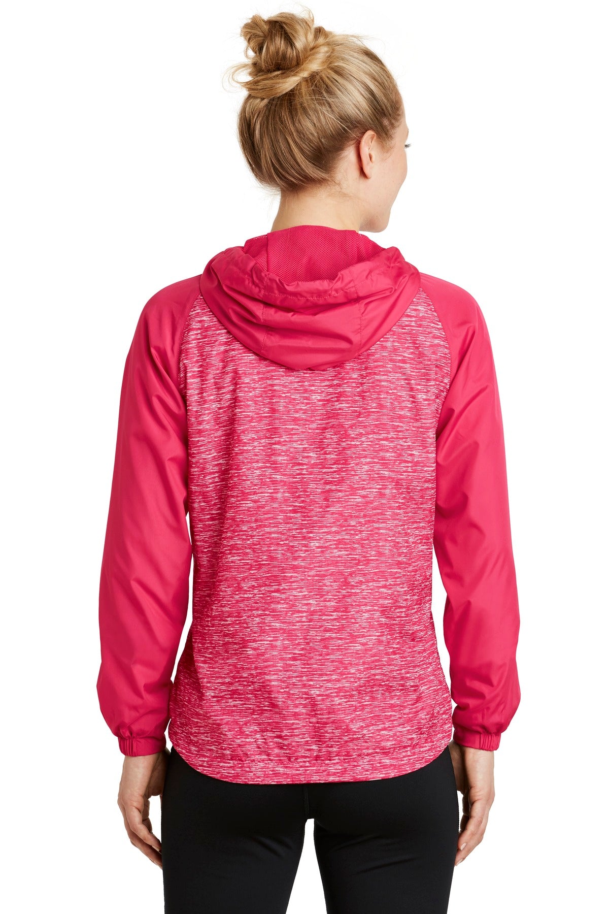 Sport-Tek Women's Heather Colorblock Raglan Hooded Wind Jacket