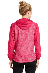 Sport-Tek Women's Heather Colorblock Raglan Hooded Wind Jacket