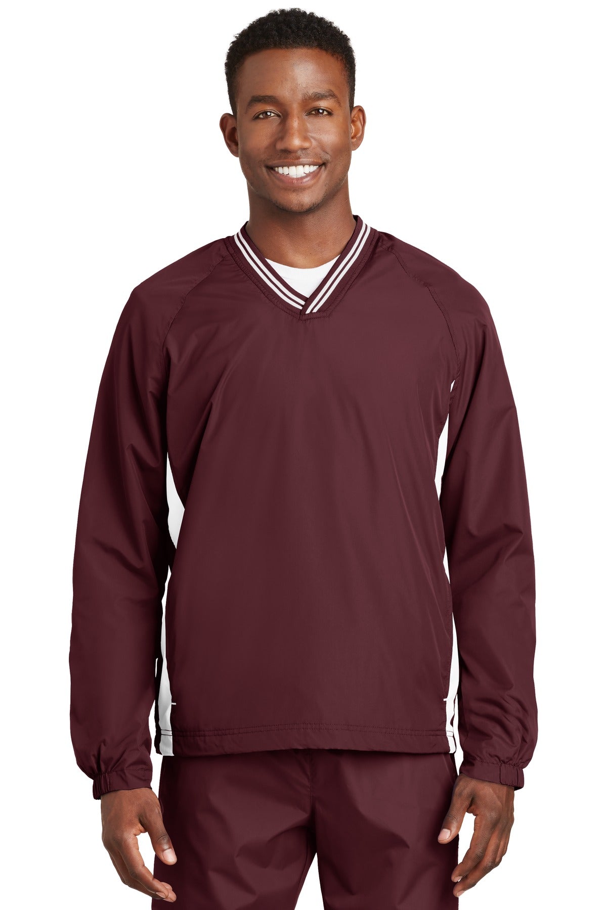 Sport-Tek Men's Tipped V-Neck Raglan Wind Shirt