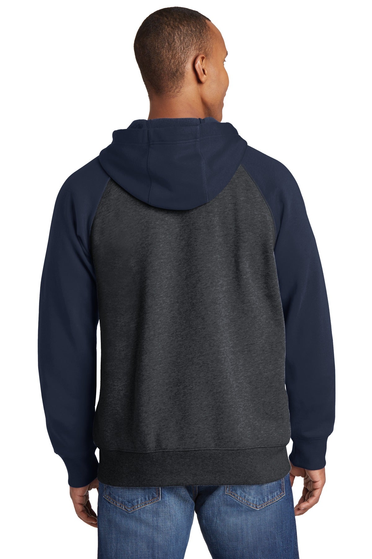 Sport-Tek Men's Raglan Colorblock Full-Zip Hooded Fleece Jacket