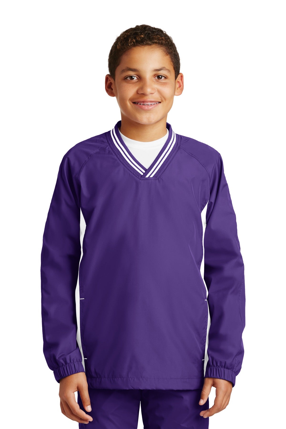 Sport-Tek Youth Tipped V-Neck Raglan Wind Shirt YST62