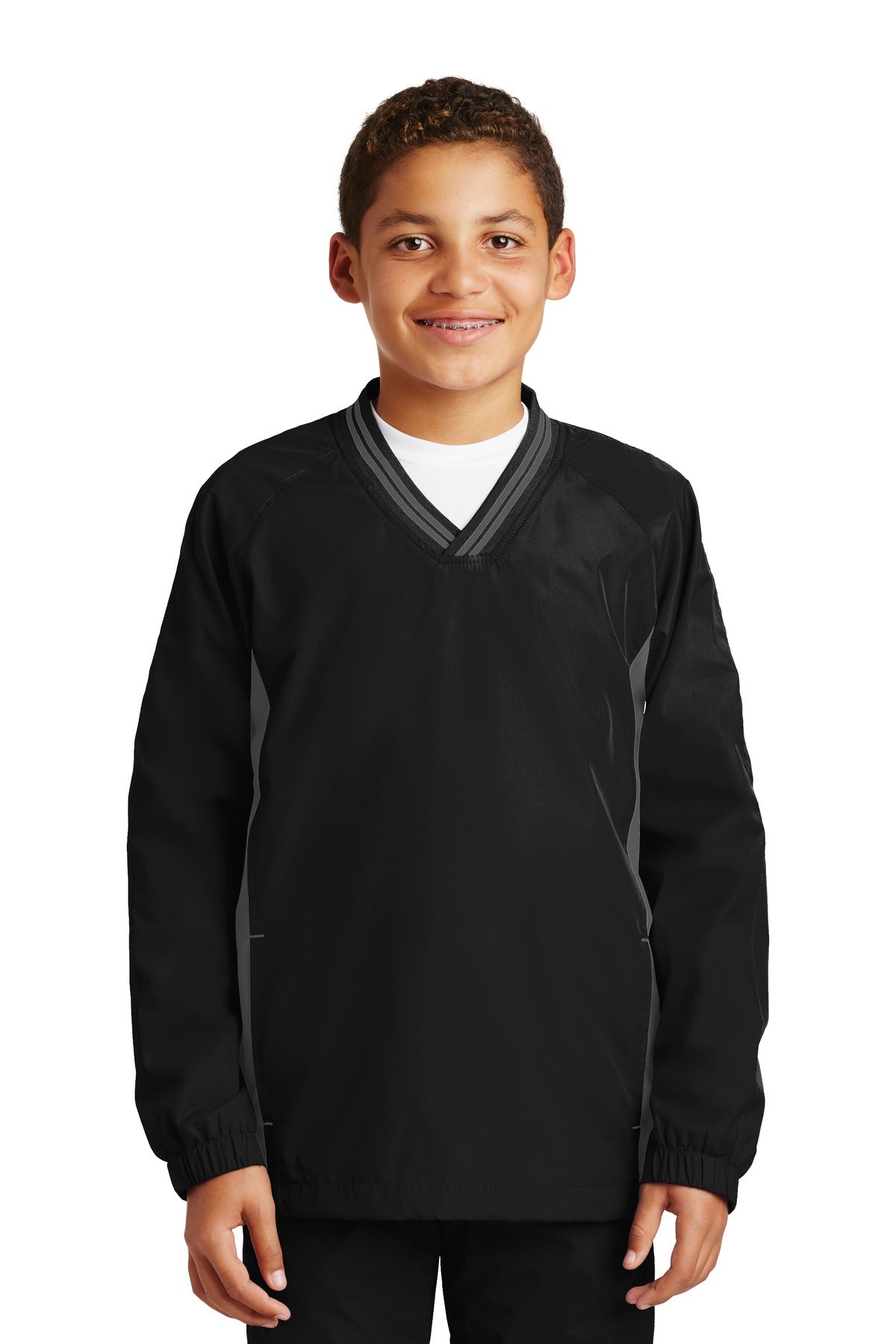 Sport-Tek Youth Tipped V-Neck Raglan Wind Shirt YST62