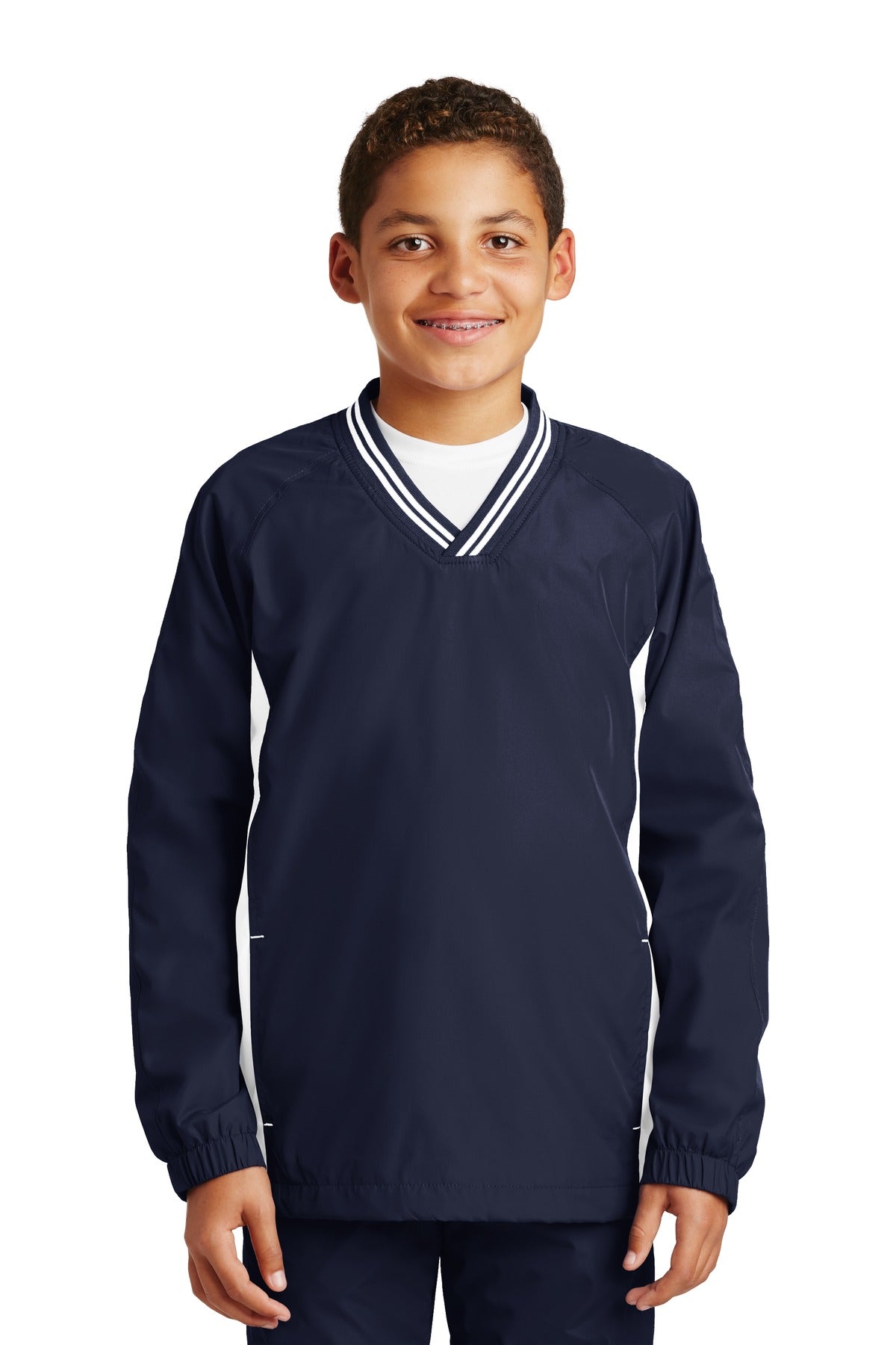 Sport-Tek Youth Tipped V-Neck Raglan Wind Shirt YST62