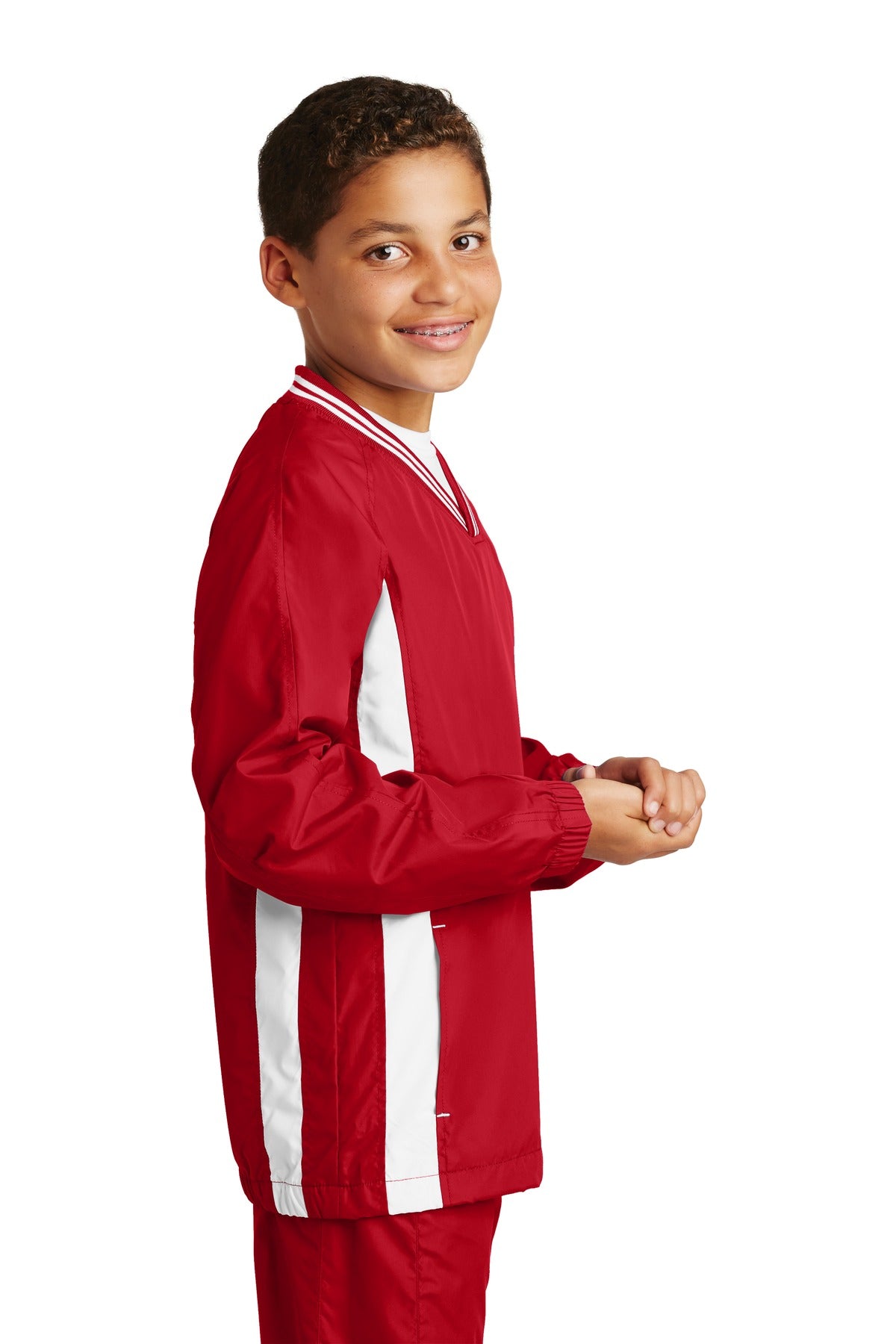 Sport-Tek Youth Tipped V-Neck Raglan Wind Shirt YST62