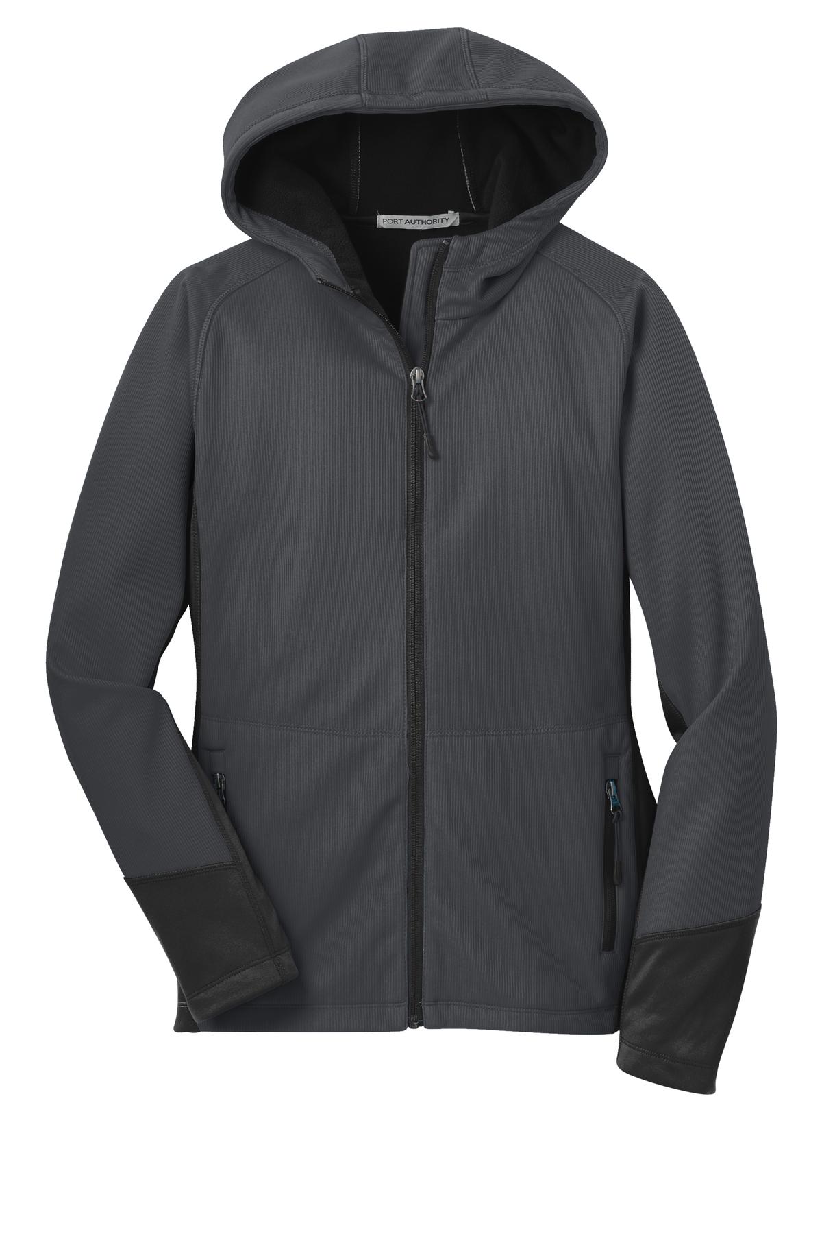 Port Authority Ladies Vertical Hooded Soft Shell Jacket. L319