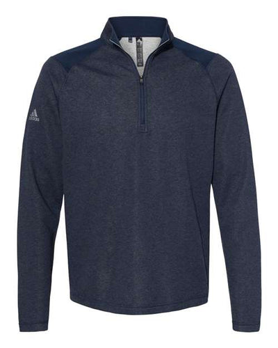 Adidas Men's Heathered Quarter-Zip Pullover with Colorblocked Shoulders