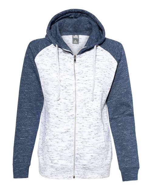 J. America Women's M'lange Fleece Colorblocked Full-Zip Sweatshirt J. America