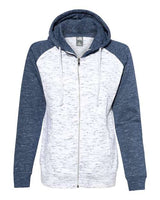 J. America Women's M'lange Fleece Colorblocked Full-Zip Sweatshirt J. America