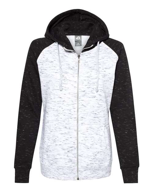 J. America Women's M'lange Fleece Colorblocked Full-Zip Sweatshirt J. America