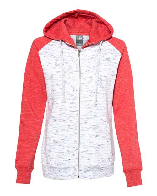 J. America Women's M'lange Fleece Colorblocked Full-Zip Sweatshirt J. America