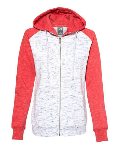 J. America Women's M'lange Fleece Colorblocked Full-Zip Sweatshirt